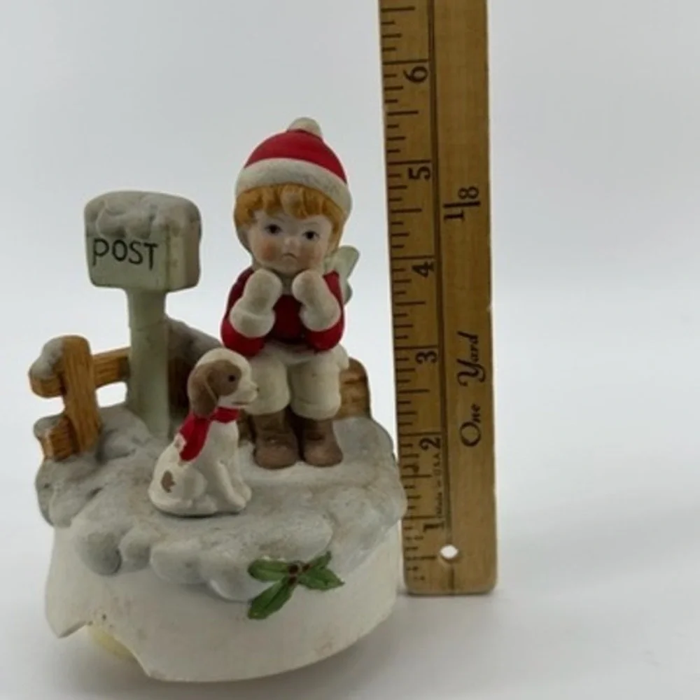 Vintage Montgomery Ward Christmas Boy and Dog Figurine‎ Music Box Jingle Bells